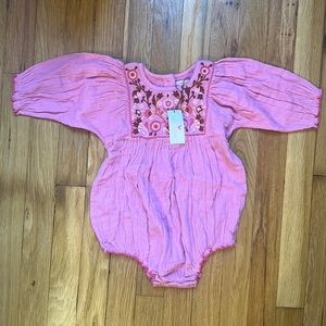 Pink Chicken Embroidered Bubble Romper Onesie